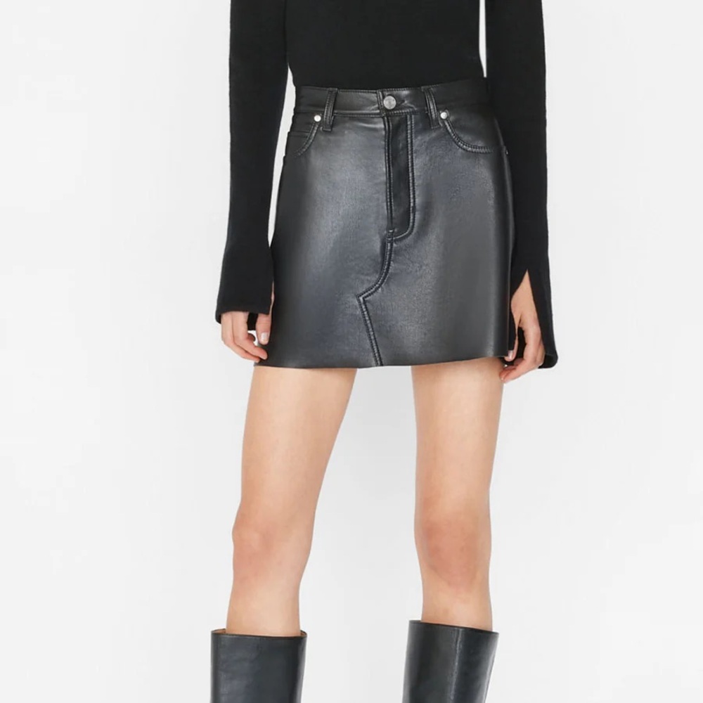 FRAME Black Noir, Le High ‘N’ Tight Recycled Leather Mini Skirt, Size 32 - Picture 2 of 9